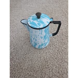 Vintage Blue And White Swirl Enamelware Coffee Pot